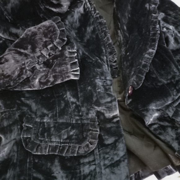 Bebe Crushed Velvet Ruffle Trim Blazer Jacket | US 6 - Picture 5 of 7